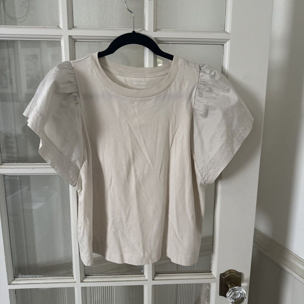 Old Navy Ruffle Sleeve Shirt Tee Beige Women's Medium New